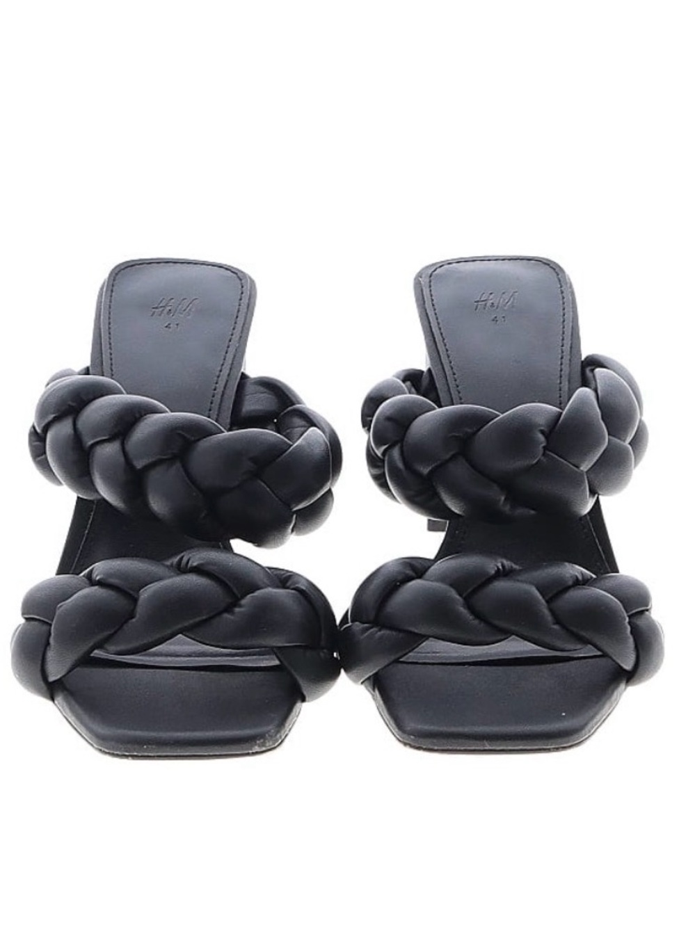 H&M Black Braided Double-Strap Heeled Slides